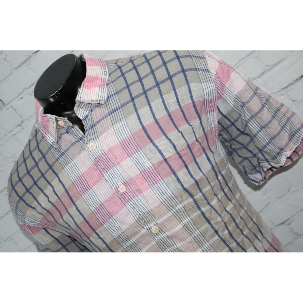Cubavera Button Down Mens XXL Pink Gray Plaid Hawaiian 100% Linen Shirt